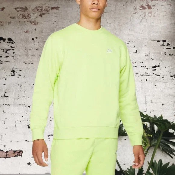 Nike Sportswear Club Fleece Crew Pullover Sweatshirt Men's Size XXL 2XL Volt NWT